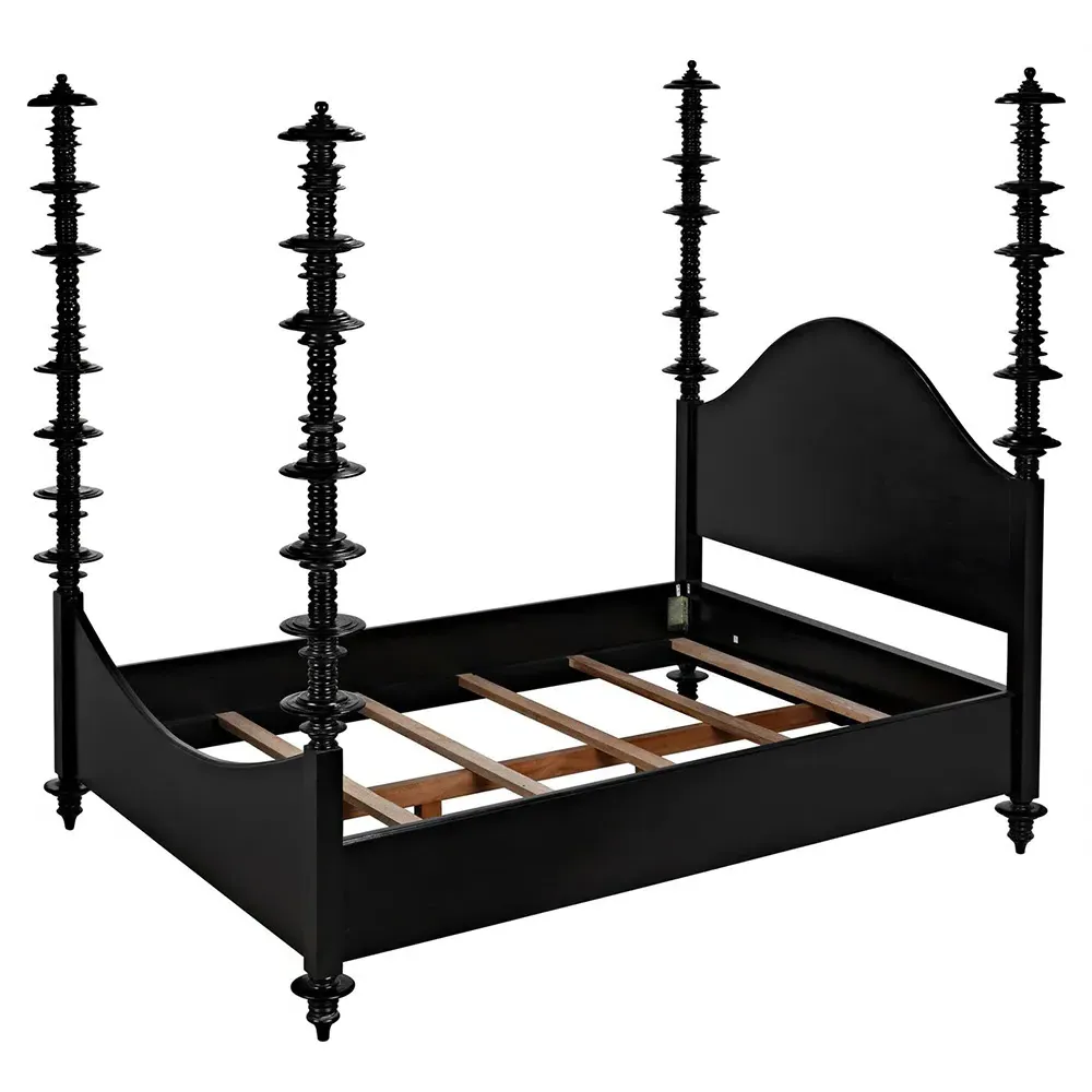 Floren King Size Four Poster Bed - Black, Mahogany