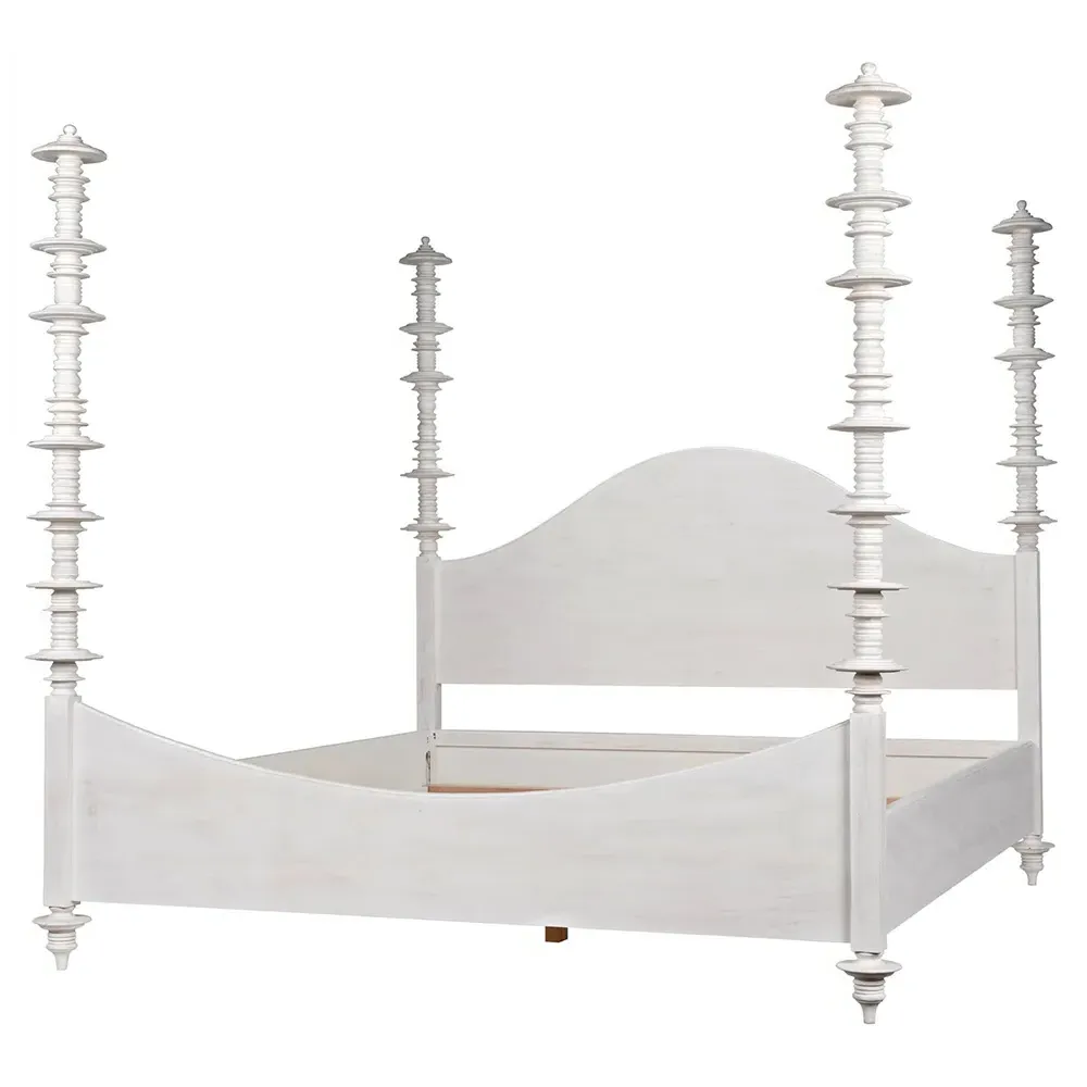 Floren King Size Four Poster Bed - White Wash, Mahogany