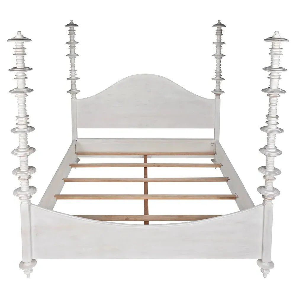 Floren King Size Four Poster Bed - White Wash, Mahogany