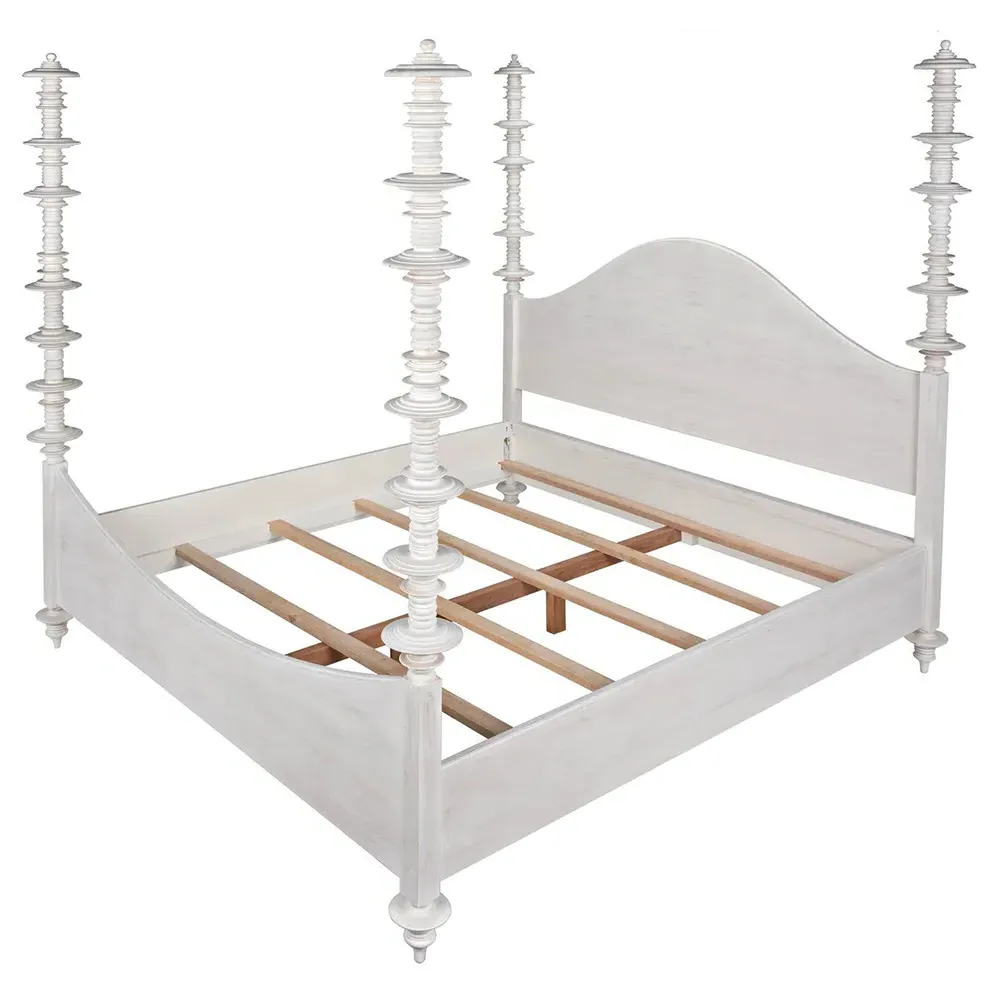 Floren King Size Four Poster Bed - White Wash, Mahogany