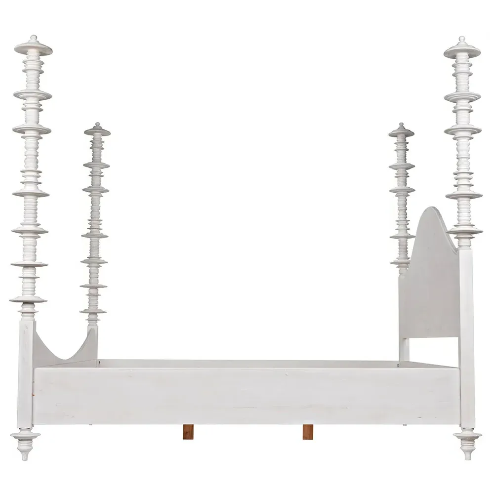 Floren King Size Four Poster Bed - White Wash, Mahogany