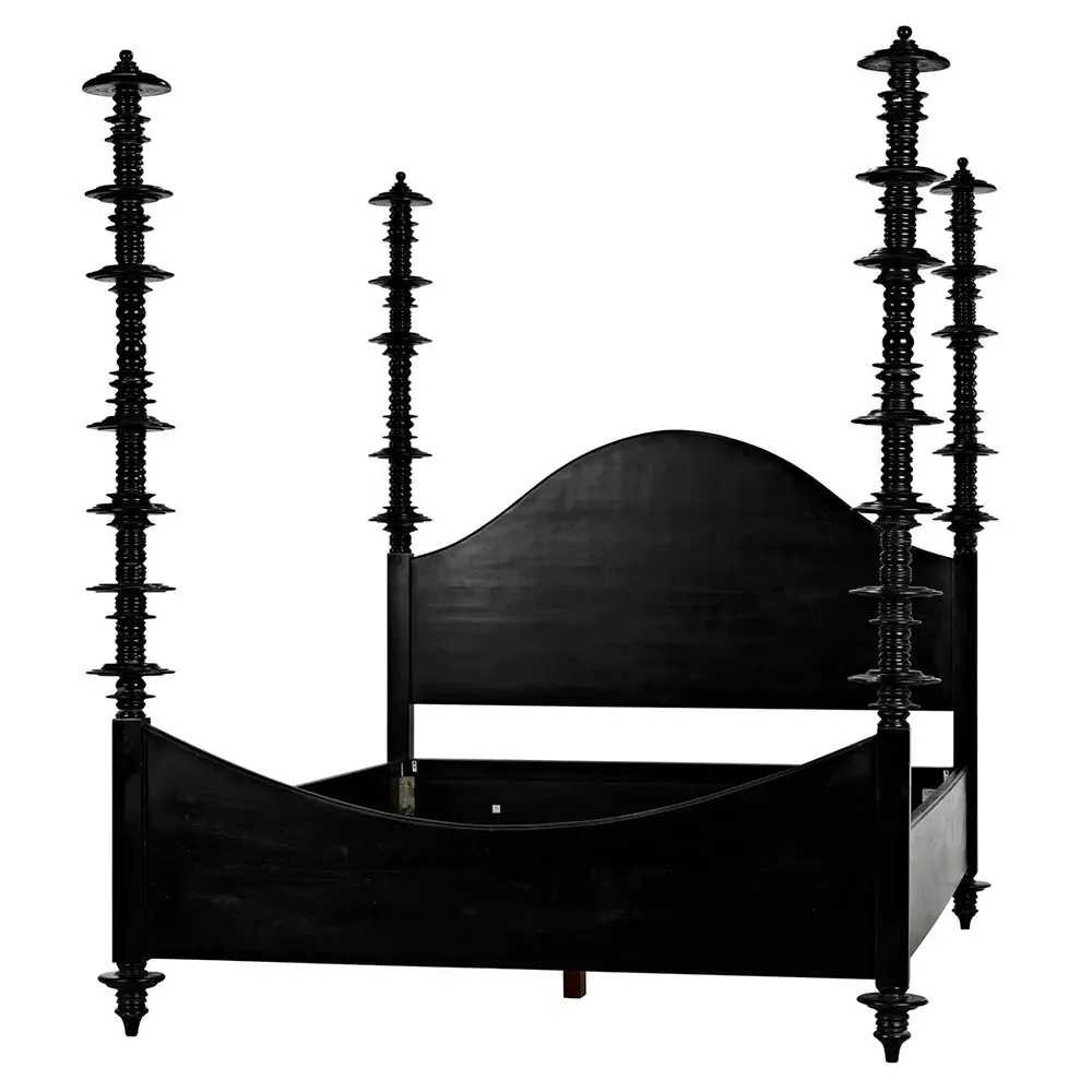 Floren Queen Size Four Poster Bed - Black, Mahogany