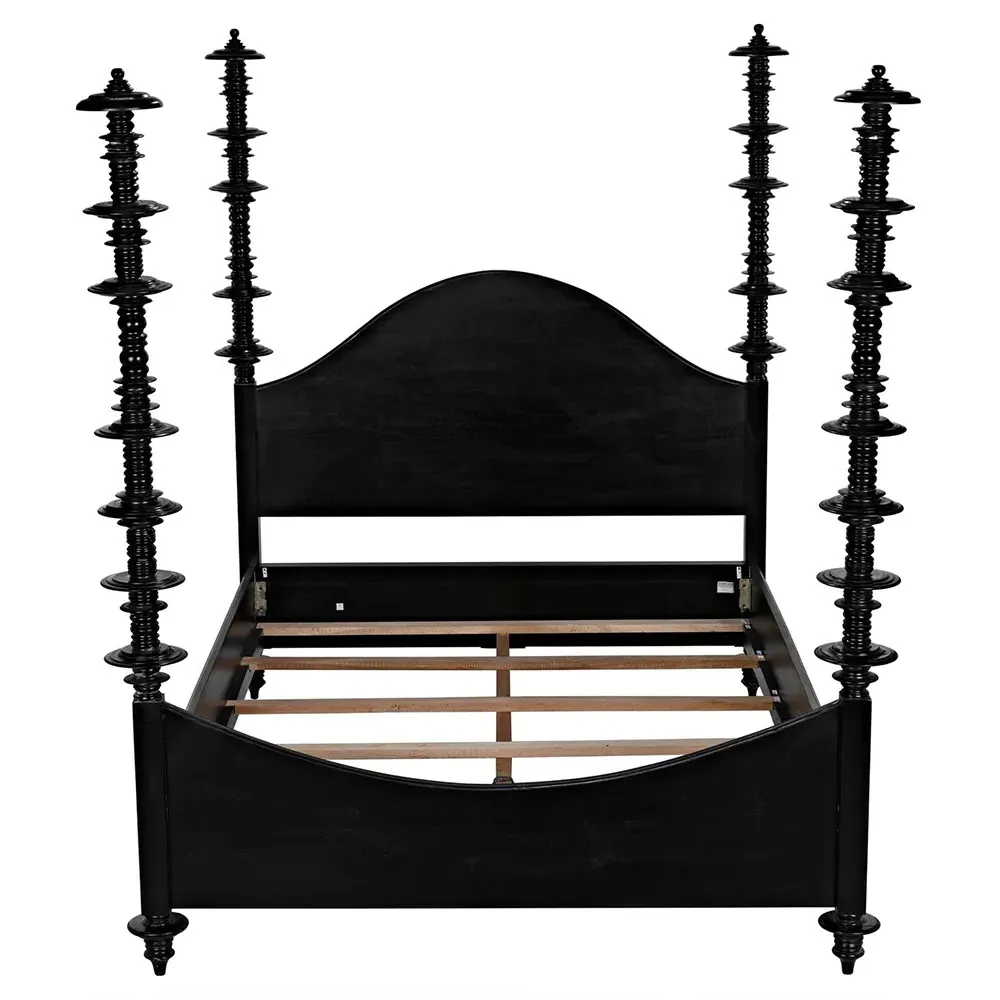 Floren Queen Size Four Poster Bed - Black, Mahogany