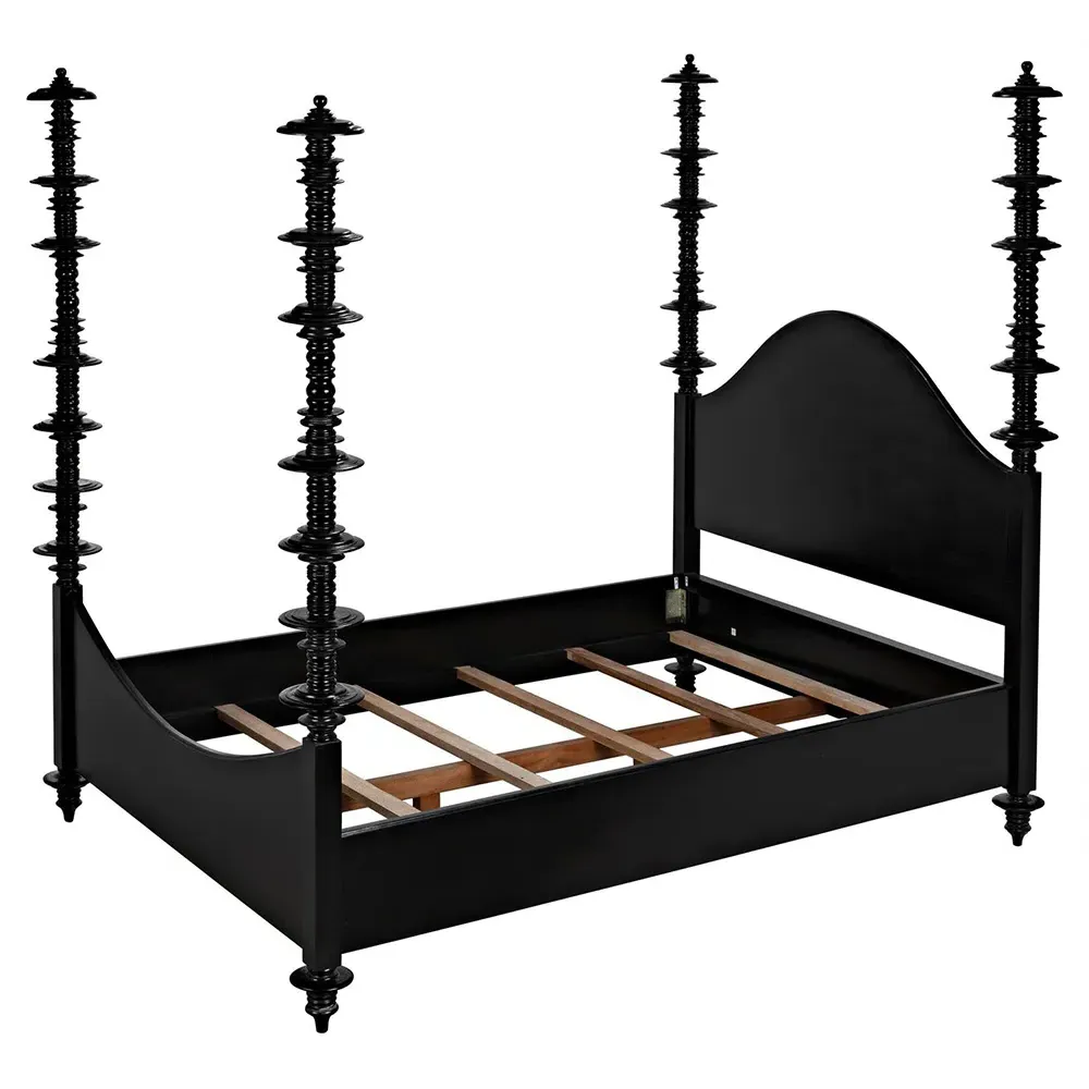 Floren Queen Size Four Poster Bed - Black, Mahogany