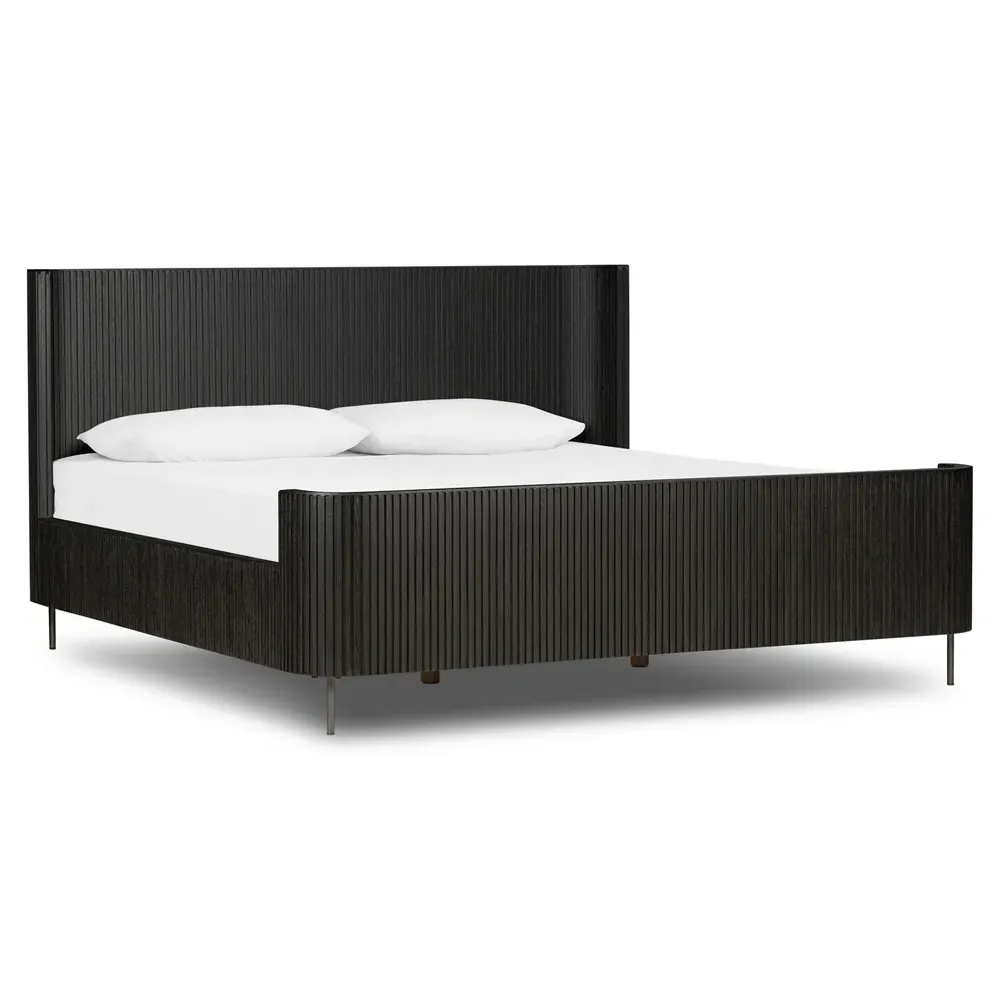 Florence King Size Reeded Bed Frame - Black, Oak