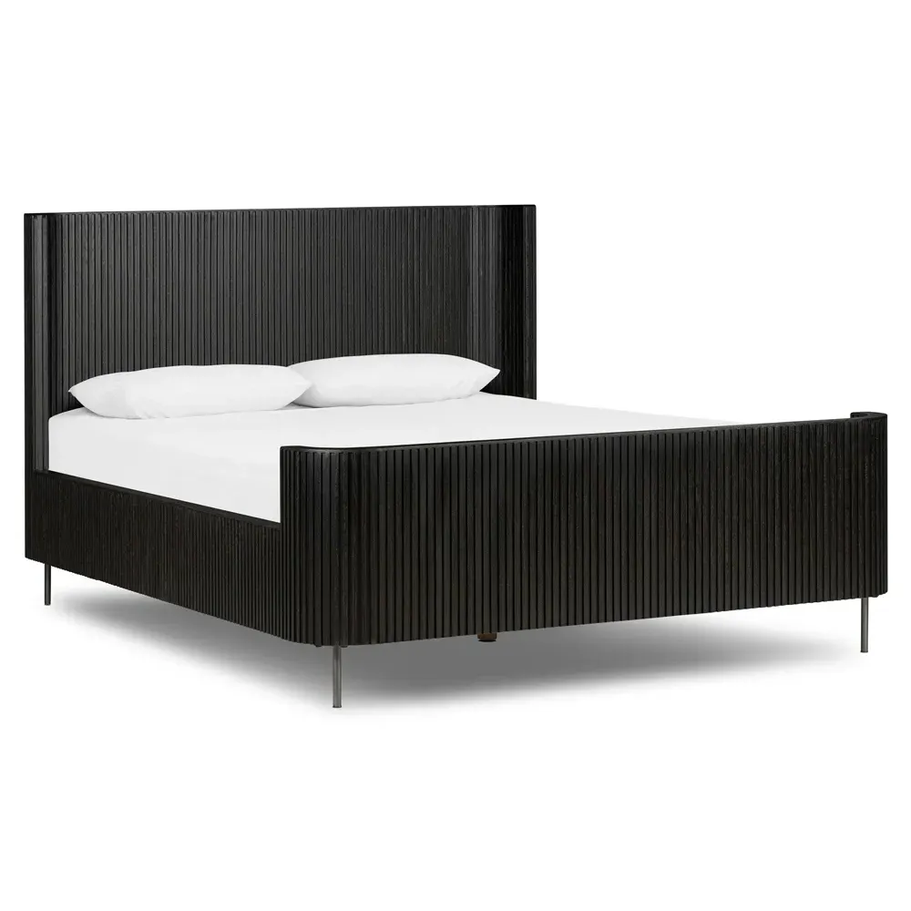 Florence Queen Size Reeded Bed Frame - Black, Oak