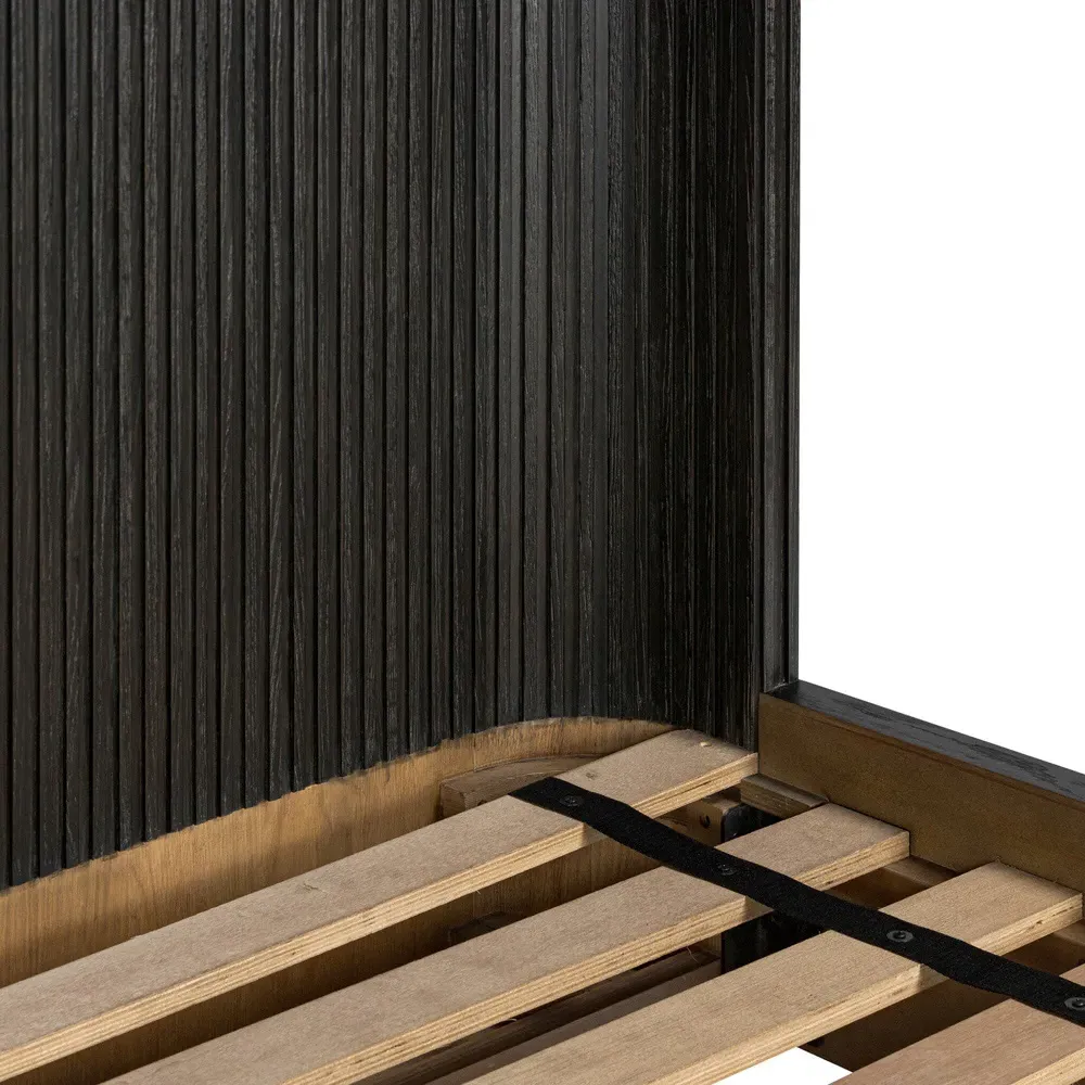 Florence Queen Size Reeded Bed Frame - Black, Oak