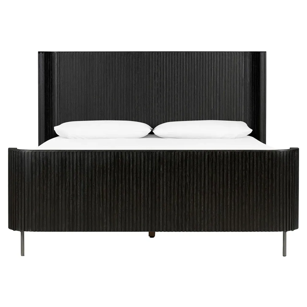 Florence Queen Size Reeded Bed Frame - Black, Oak image