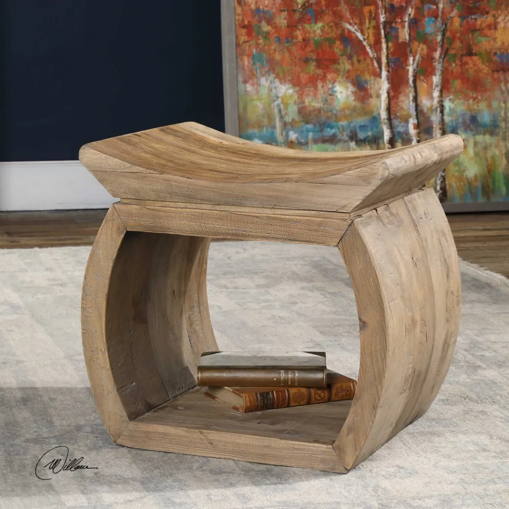 Florence Reclaimed Wood Stool - Brown, Elm