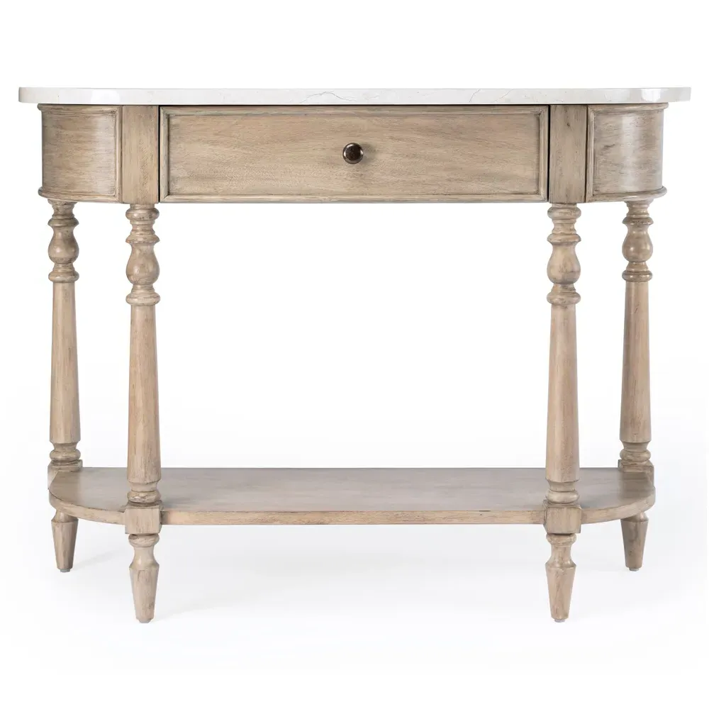 Florentine Demilune Console Table - Beige, Marble
