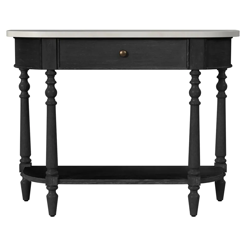 Florentine Demilune Console Table - Black, Marble