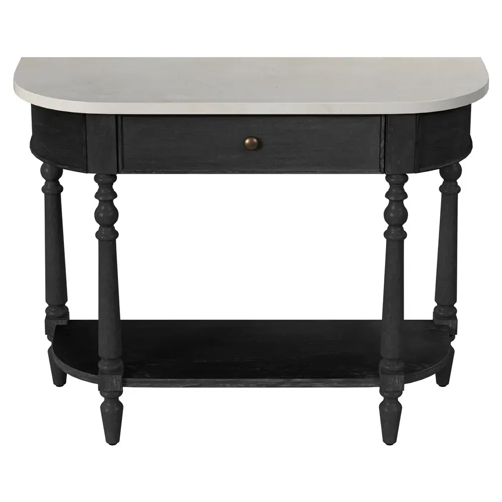Florentine Demilune Console Table - Black, Marble