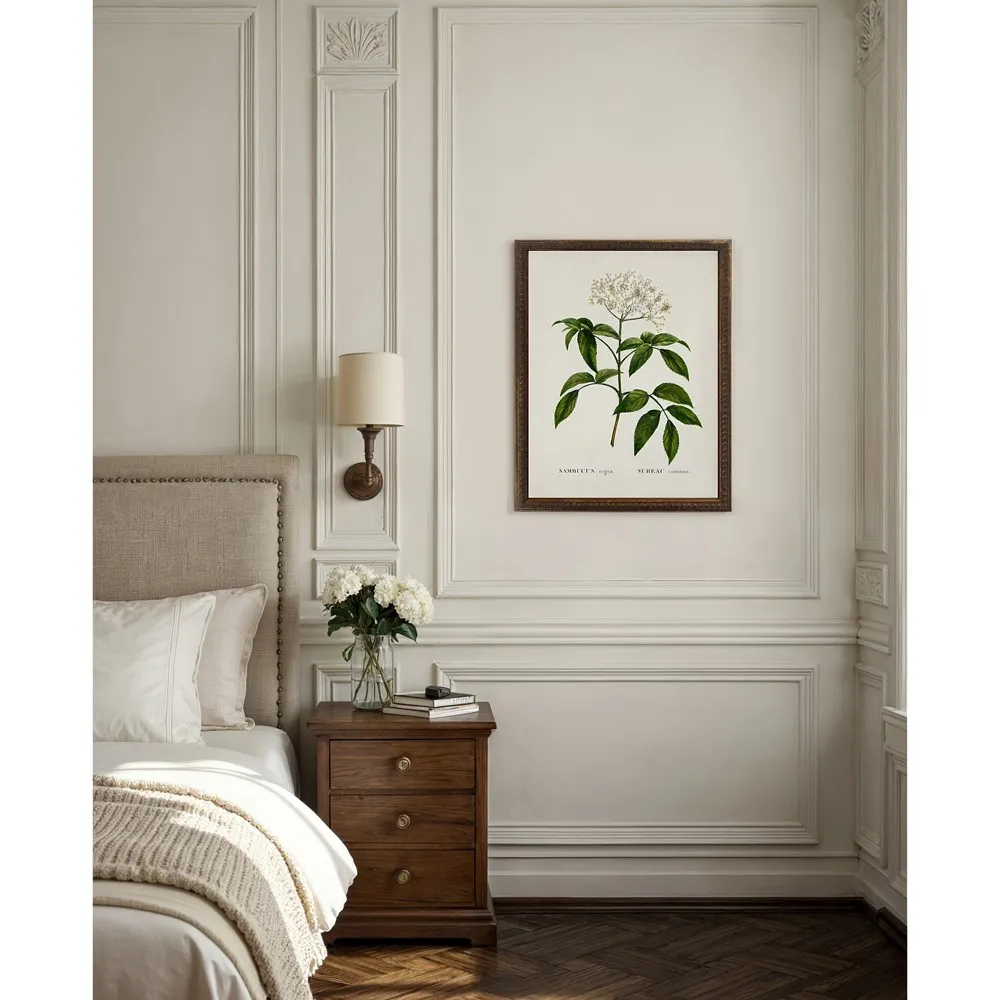 Florienne Floral Gold Beaded Frame Illustration - Green