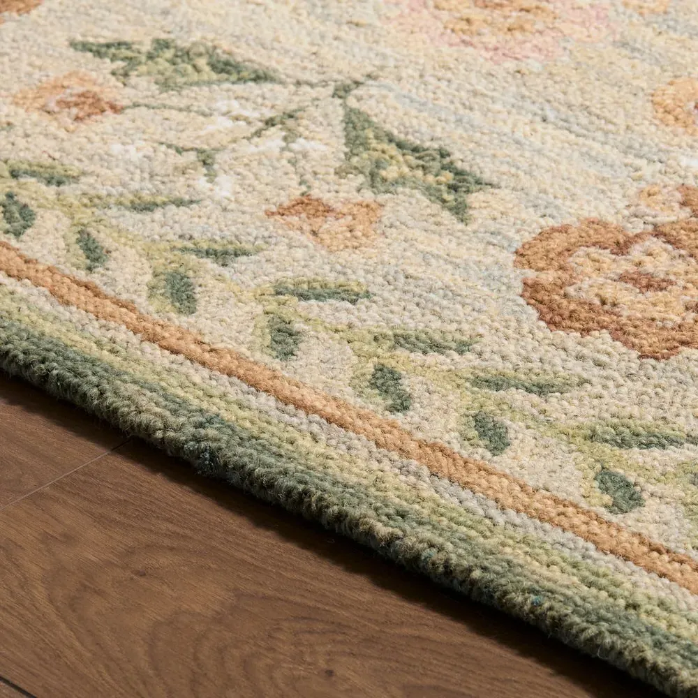 Floryn Floral Patterned Rug - Green, Wool