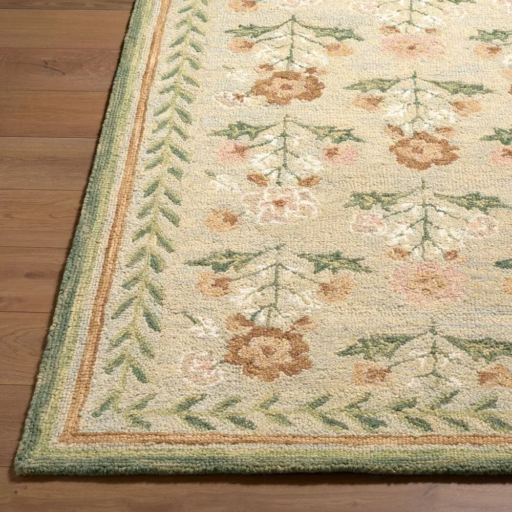 Floryn Floral Patterned Rug Sample - Green, Wool