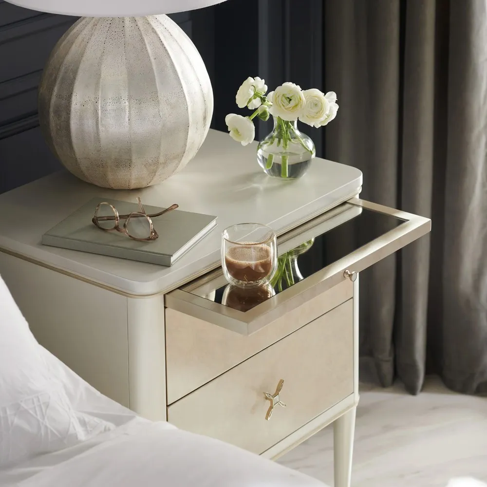 Florynn Nightstand - Silver, Burl Wood