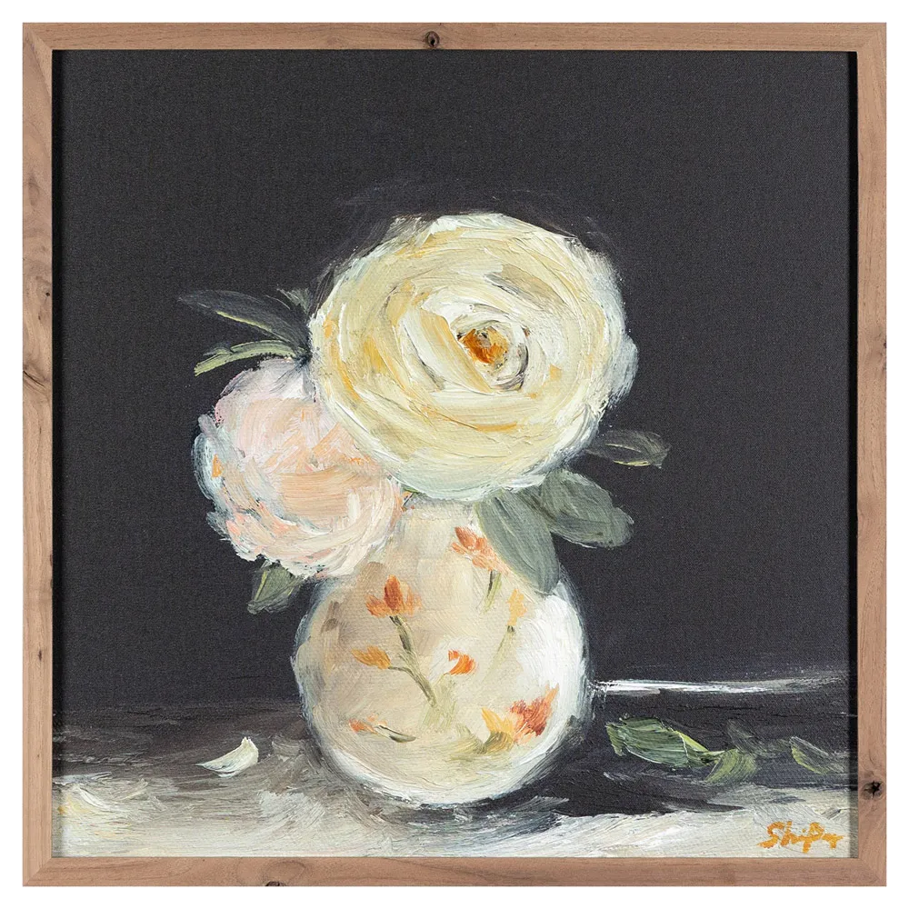 Flowers In Vase Painting 24x24 - White, Canvas image