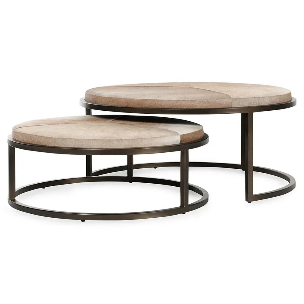Flynn Round Nesting Tables - Beige, Hide