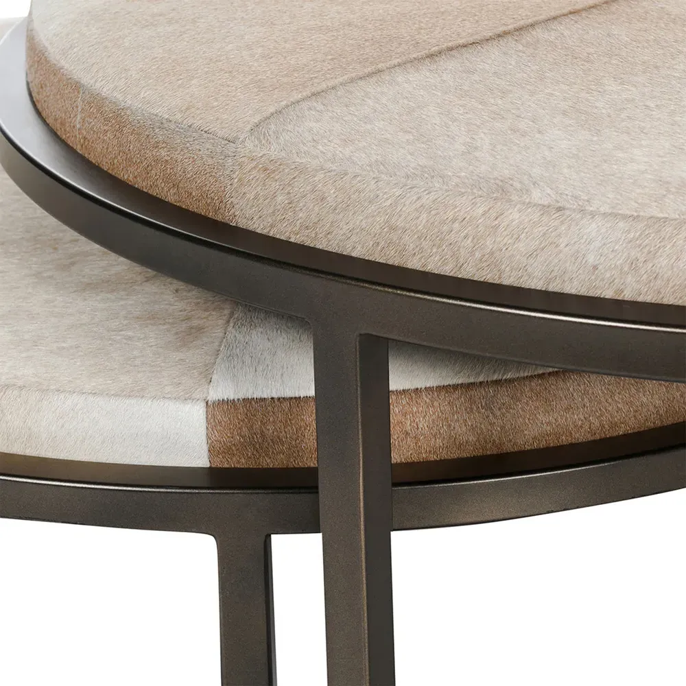 Flynn Round Nesting Tables - Beige, Hide