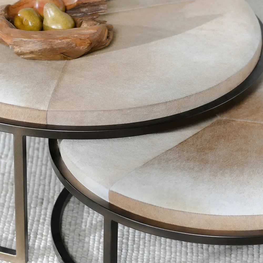 Flynn Round Nesting Tables - Beige, Hide