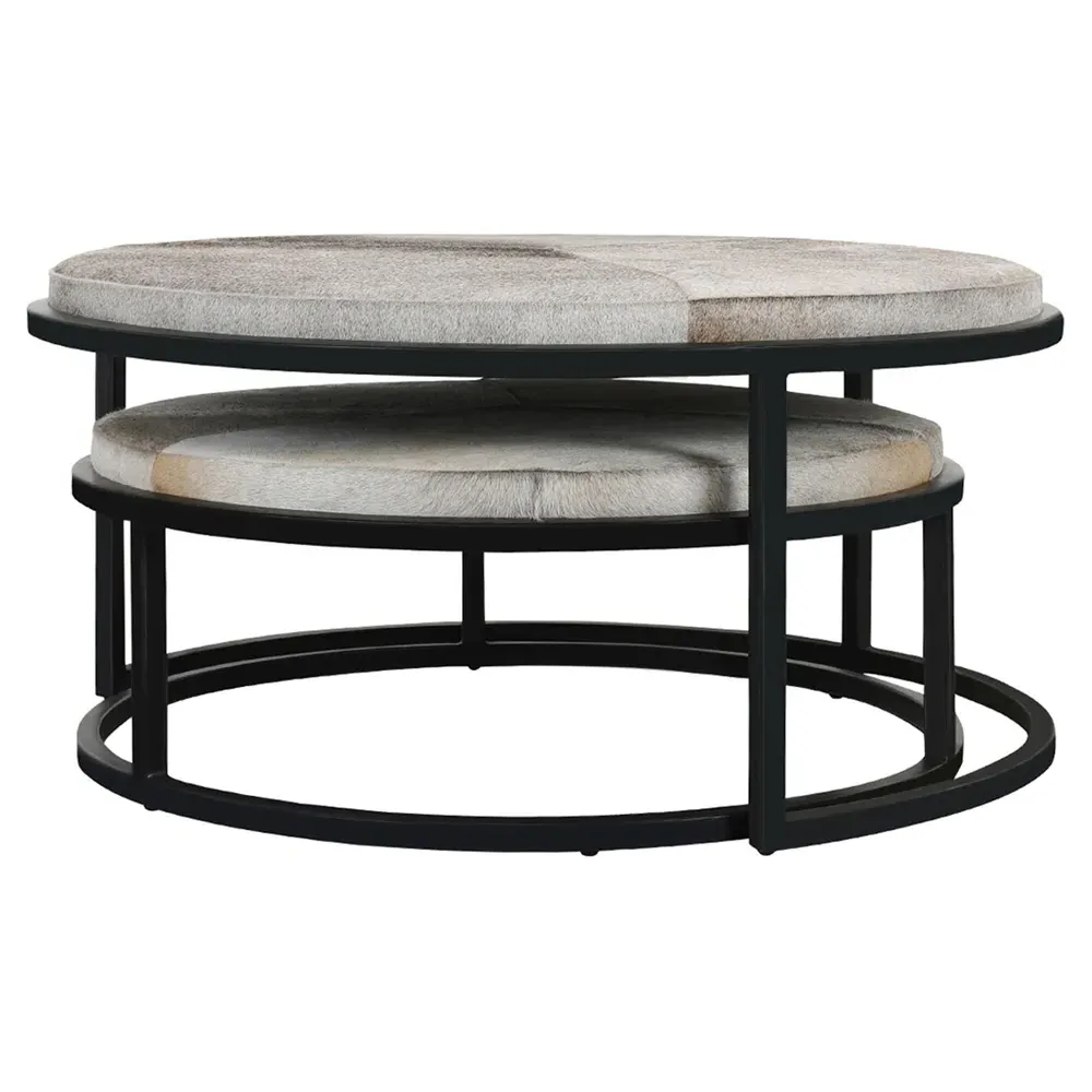 Flynn Round Nesting Tables - Grey, Hide