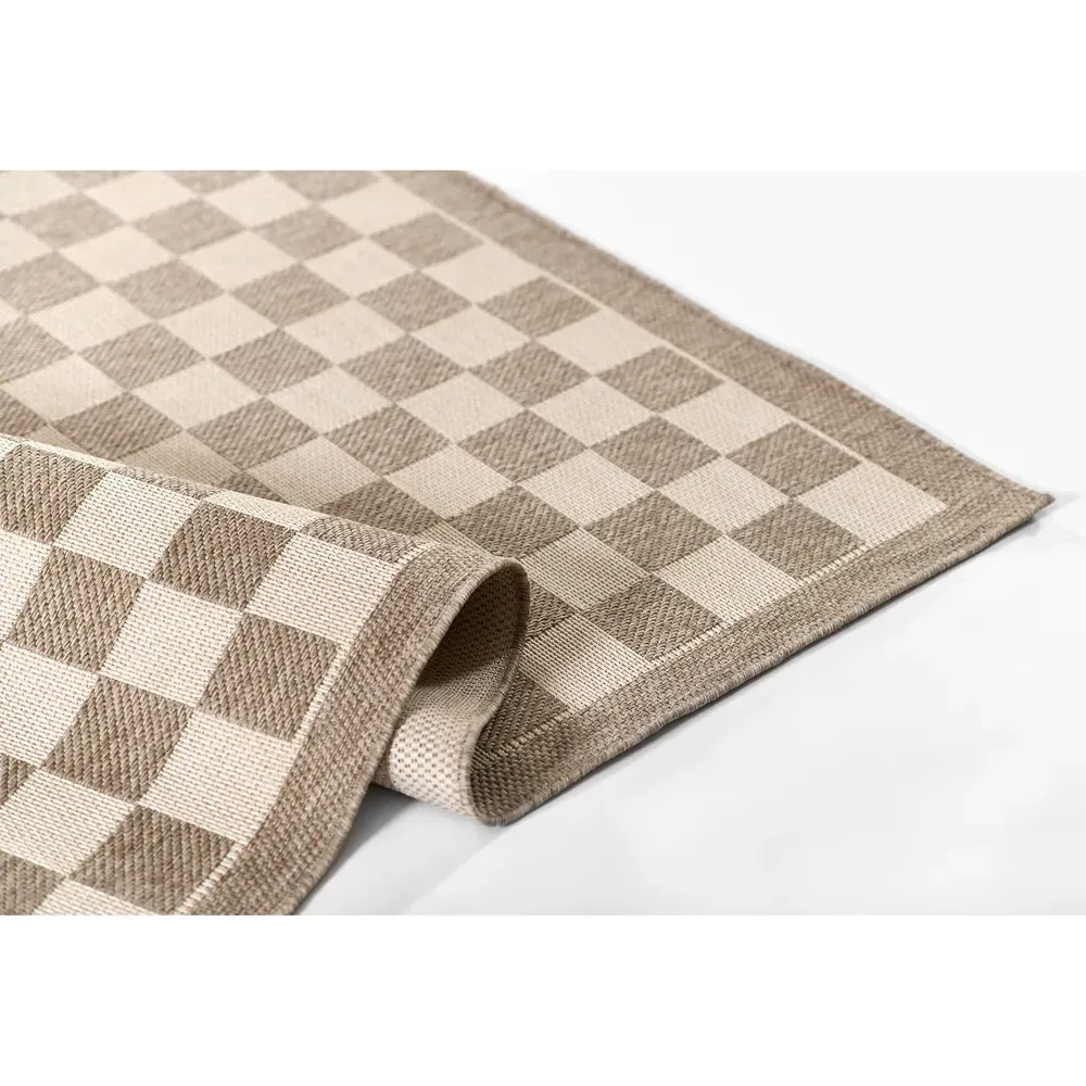 Ford 2.7x7.6 Checkered Indoor Outdoor Runner Rug - Beige, Polypropylene