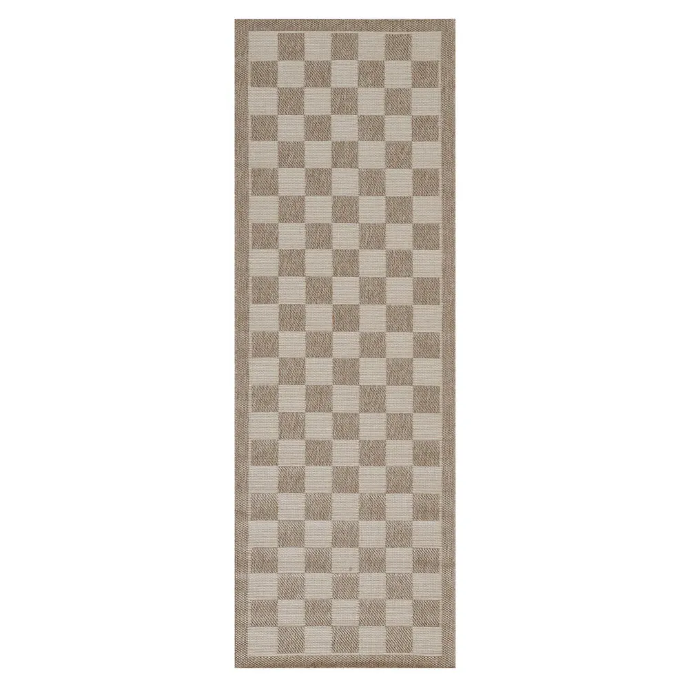 Ford 2.7x7.6 Checkered Indoor Outdoor Runner Rug - Beige, Polypropylene