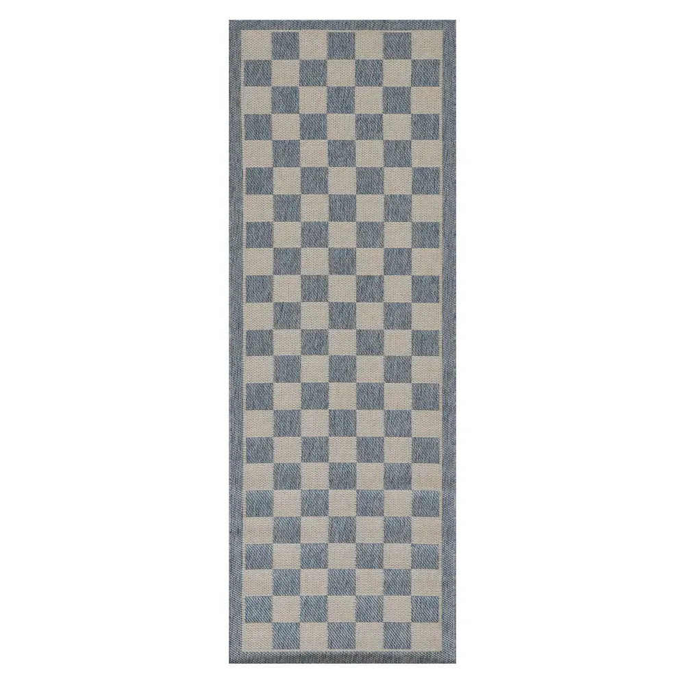Ford 2x7 Checkered Indoor Outdoor Runner Rug - Blue, Polypropylene