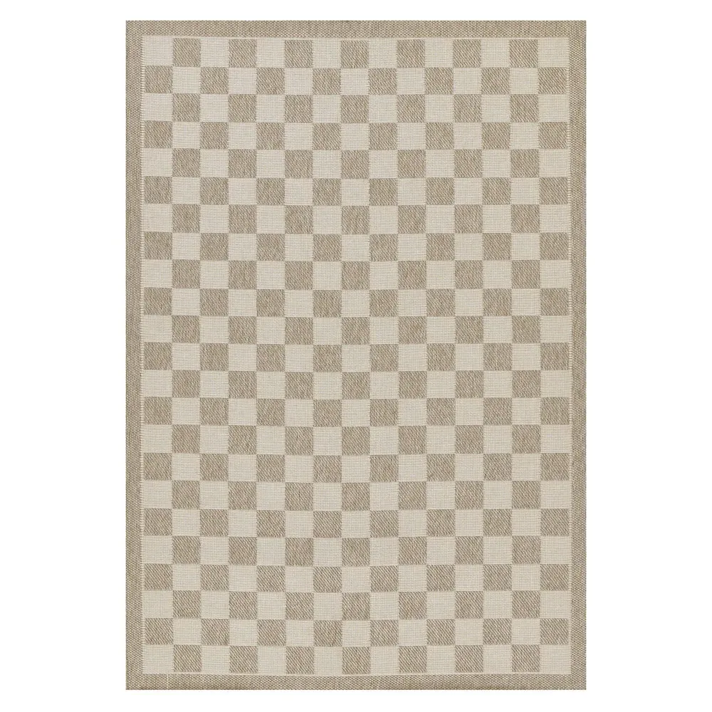 Ford 8x10 Checkered Indoor Outdoor Rug - Beige, Polypropylene