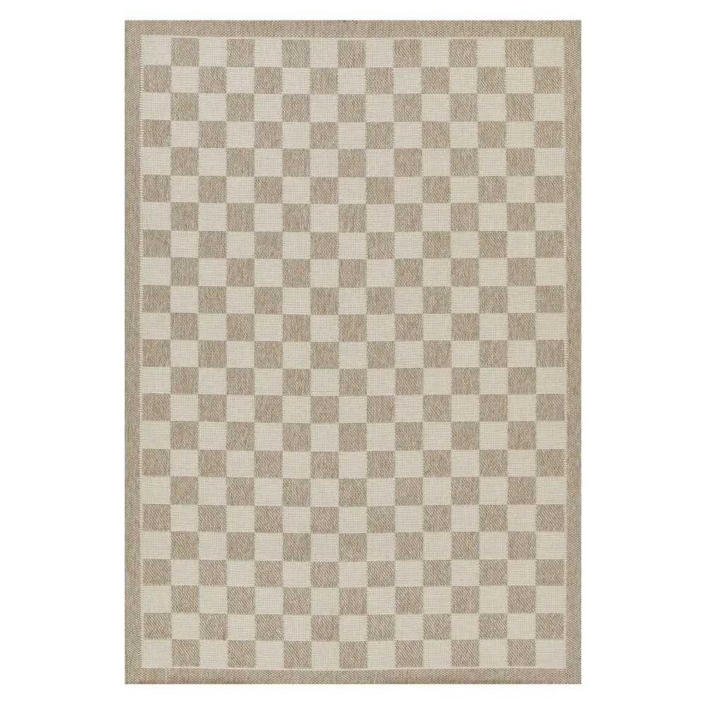 Ford 9x12 Checkered Indoor Outdoor Rug - Beige, Polypropylene