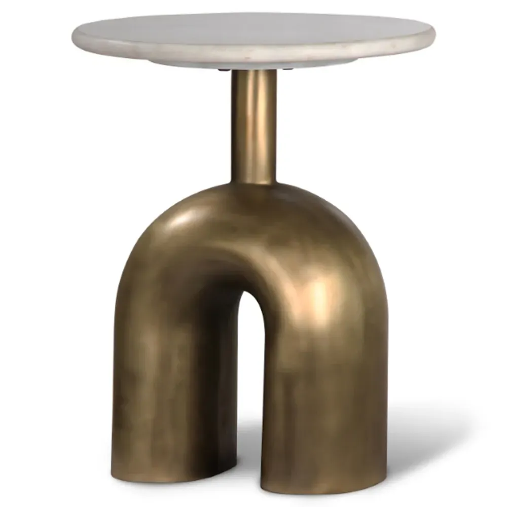 Ford Round Side Table - White, Marble