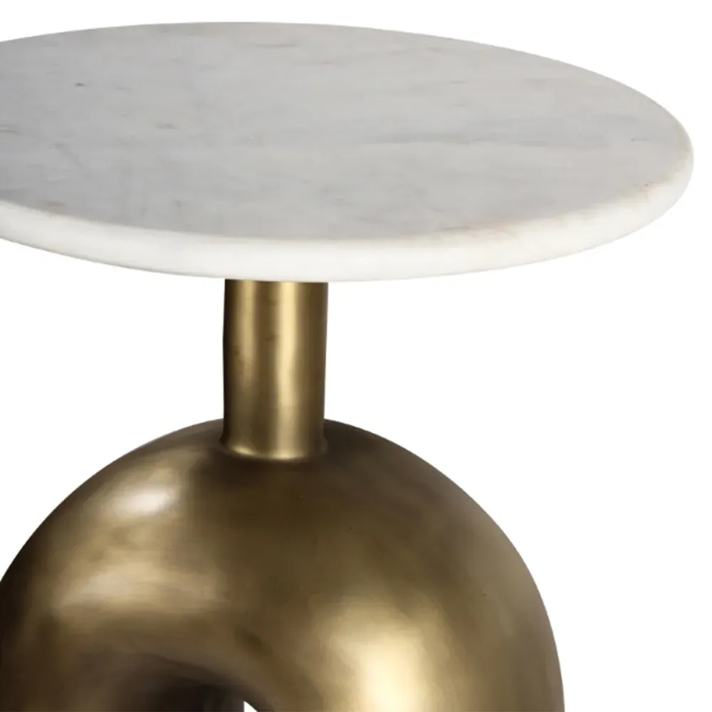 Ford Round Side Table - White, Marble
