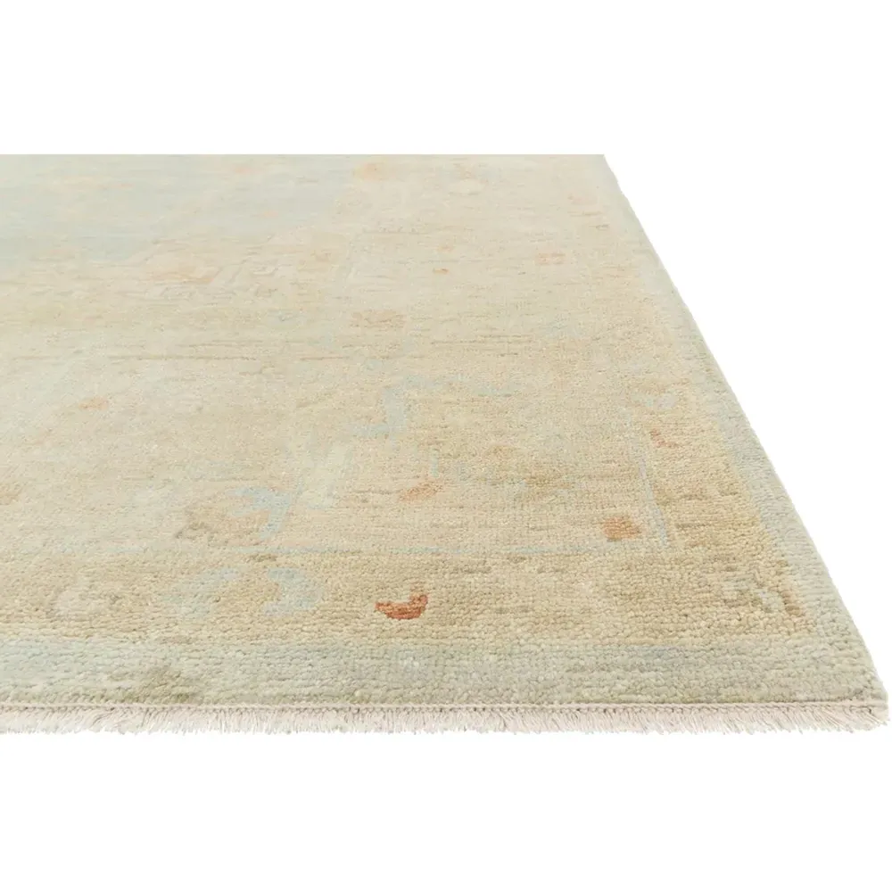 Forrest French Hand Knotted Rug Sample - Mist Grey Blue, Wool