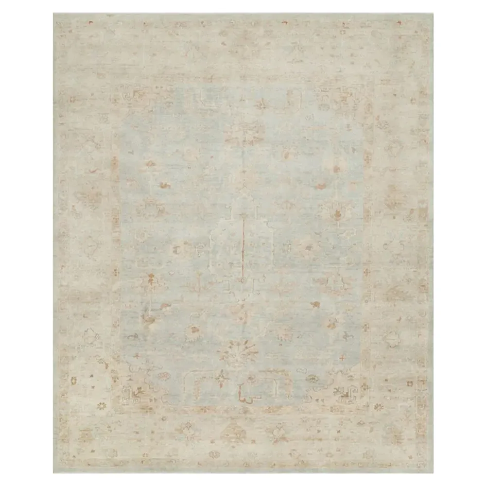 Forrest French Hand Knotted Rug Sample - Mist Grey Blue, Wool image