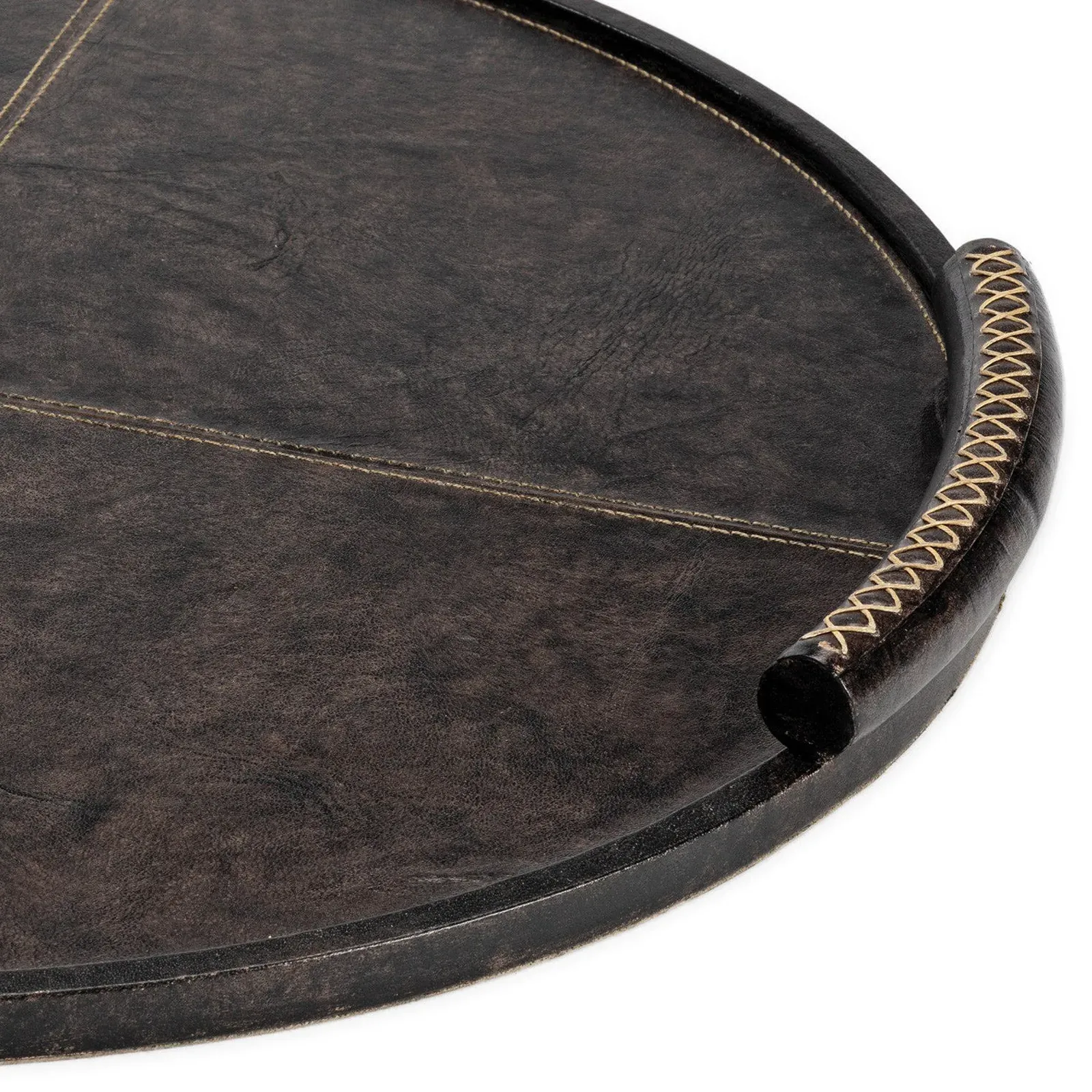 Forte Large Round Decorative Tray - Black, Leather