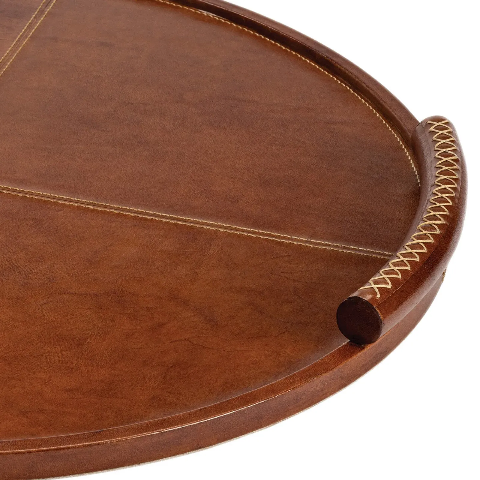Forte Large Round Decorative Tray - Tan, Leather