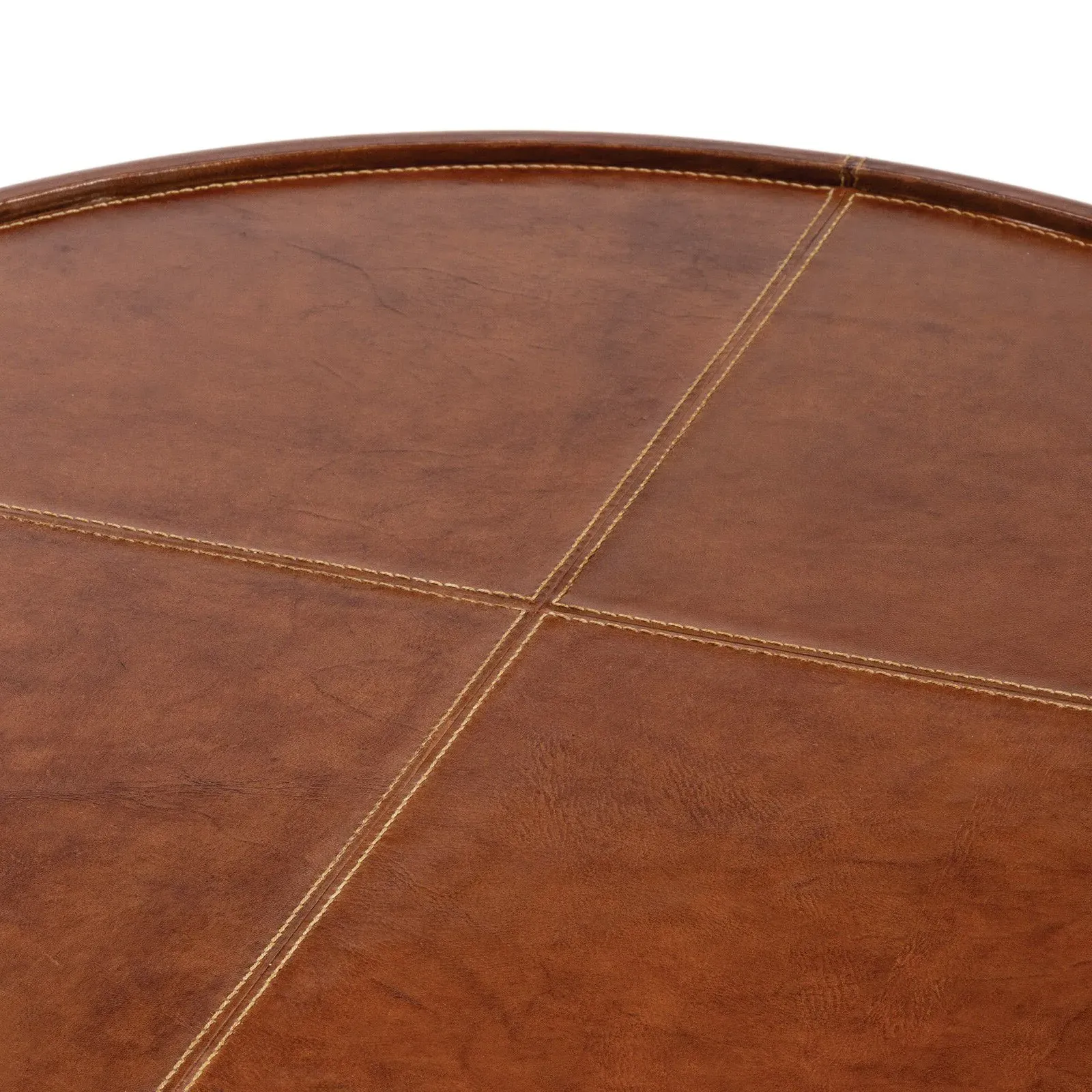 Forte Large Round Decorative Tray - Tan, Leather