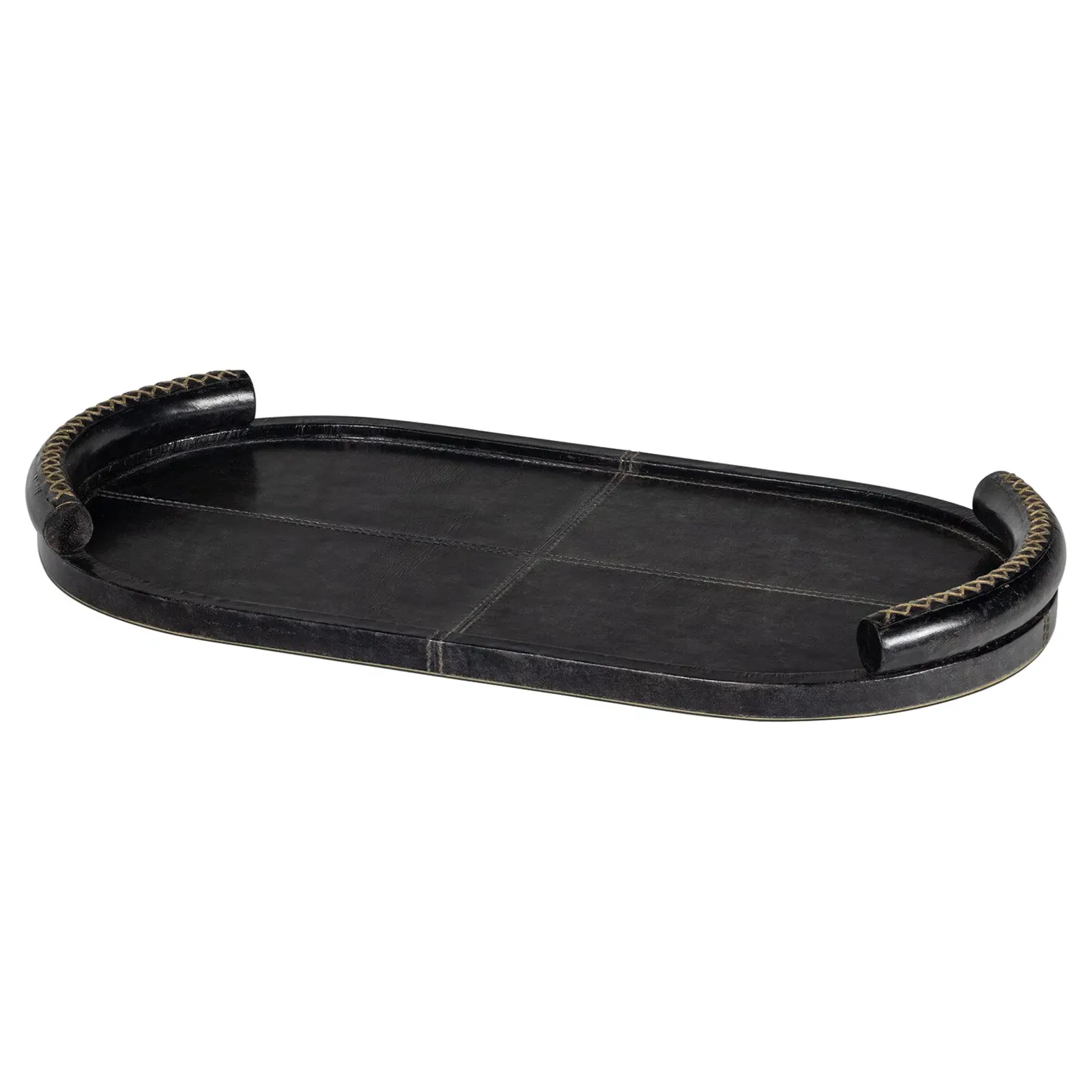 Forte Oval Decorative Tray - Black, Leather image