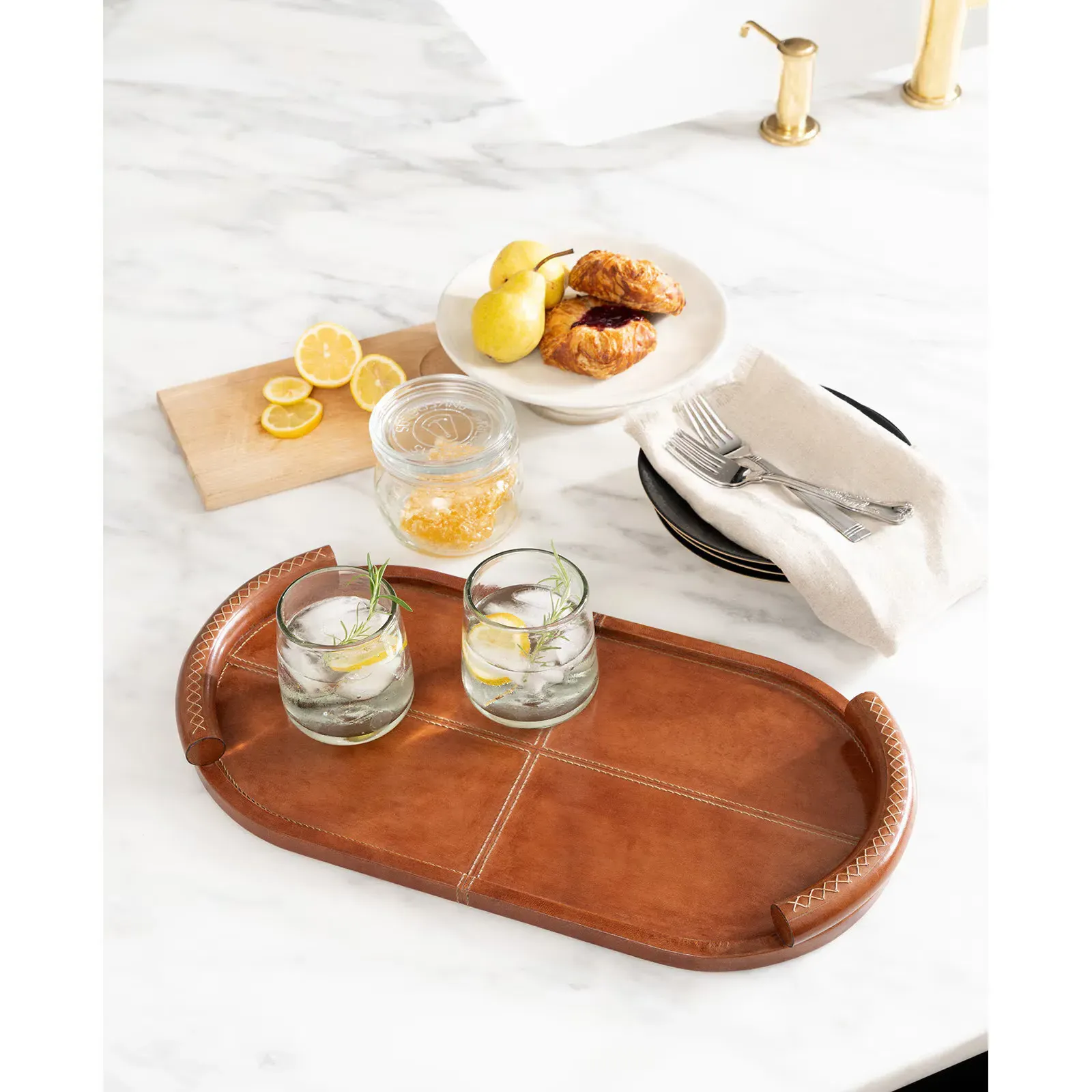 Forte Oval Decorative Tray - Tan, Leather