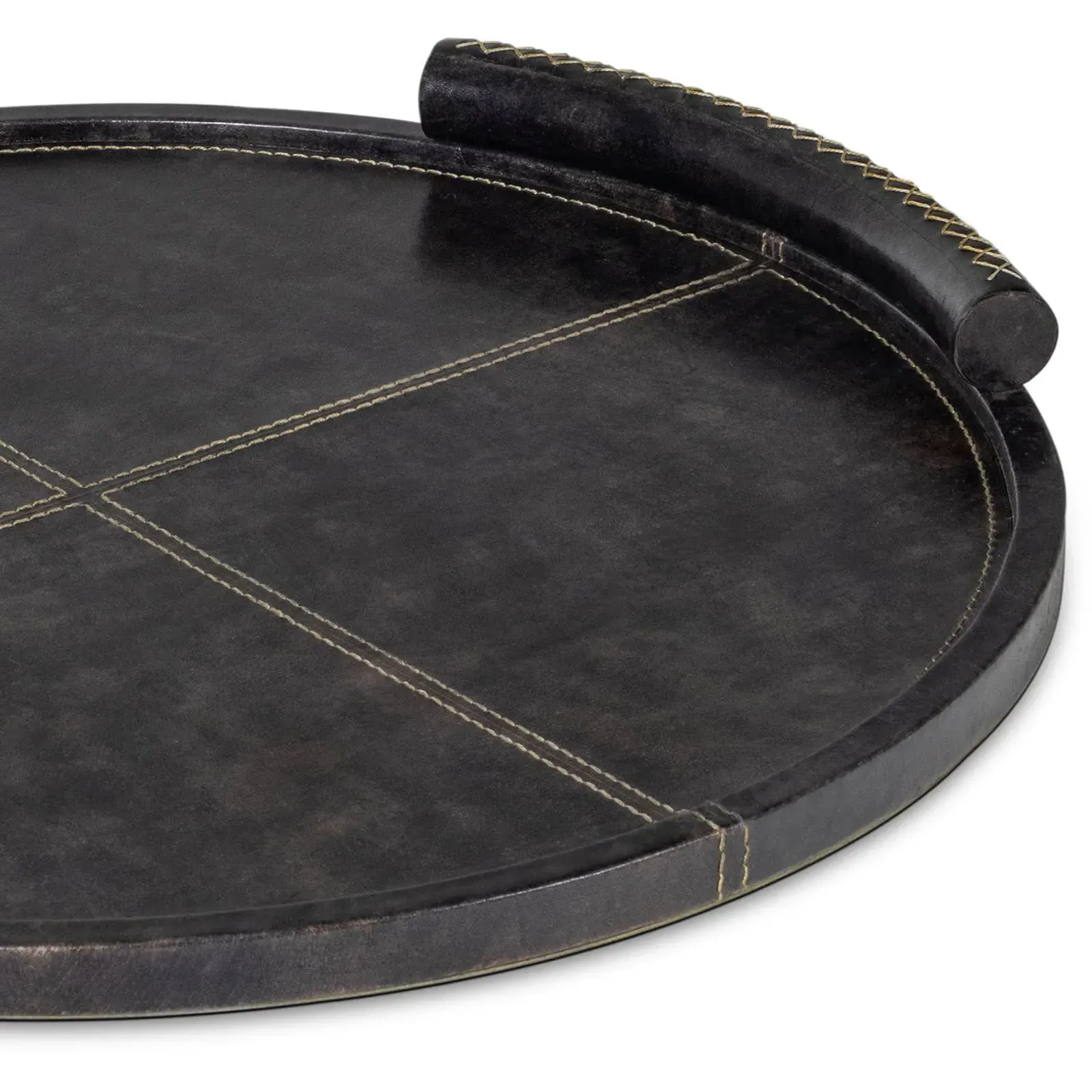 Forte Small Round Decorative Tray - Black, Leather