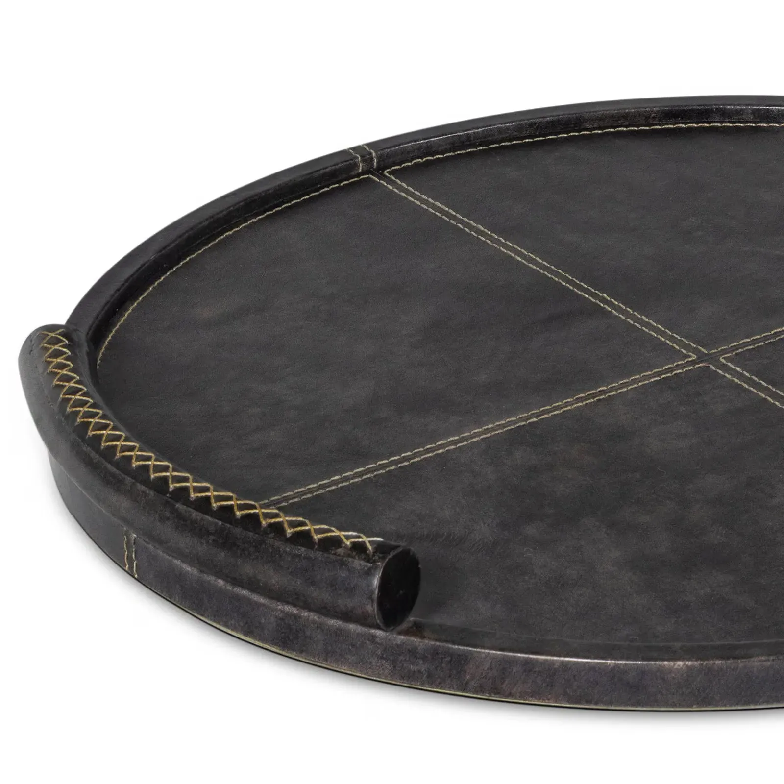 Forte Small Round Decorative Tray - Black, Leather