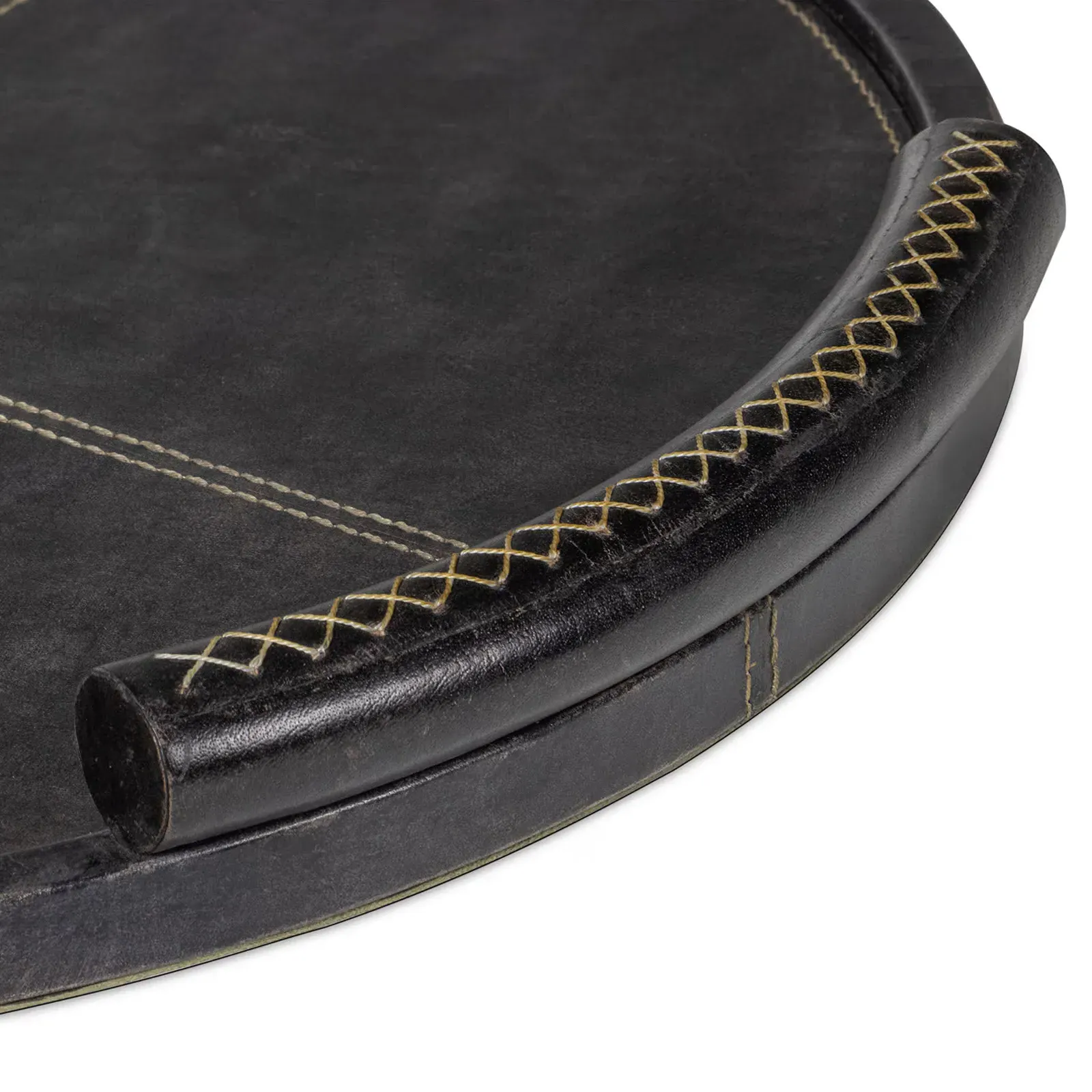 Forte Small Round Decorative Tray - Black, Leather