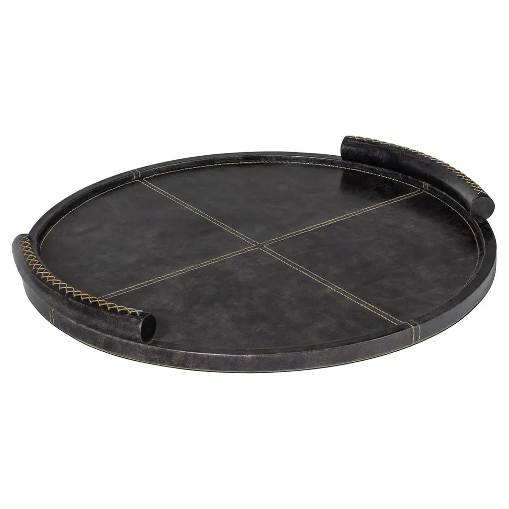 Forte Small Round Decorative Tray - Black, Leather