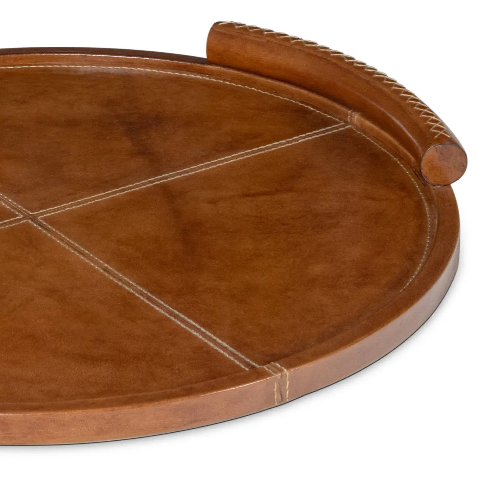 Forte Small Round Decorative Tray - Tan, Leather