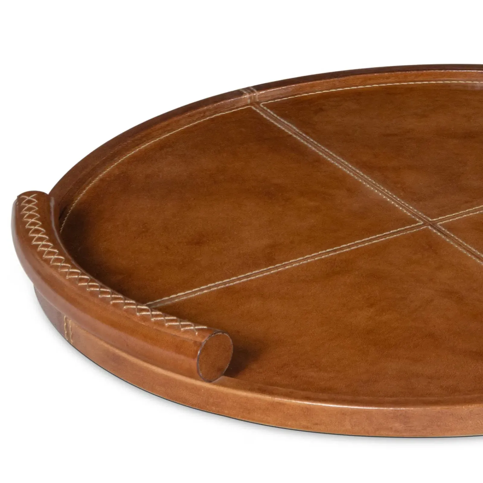 Forte Small Round Decorative Tray - Tan, Leather