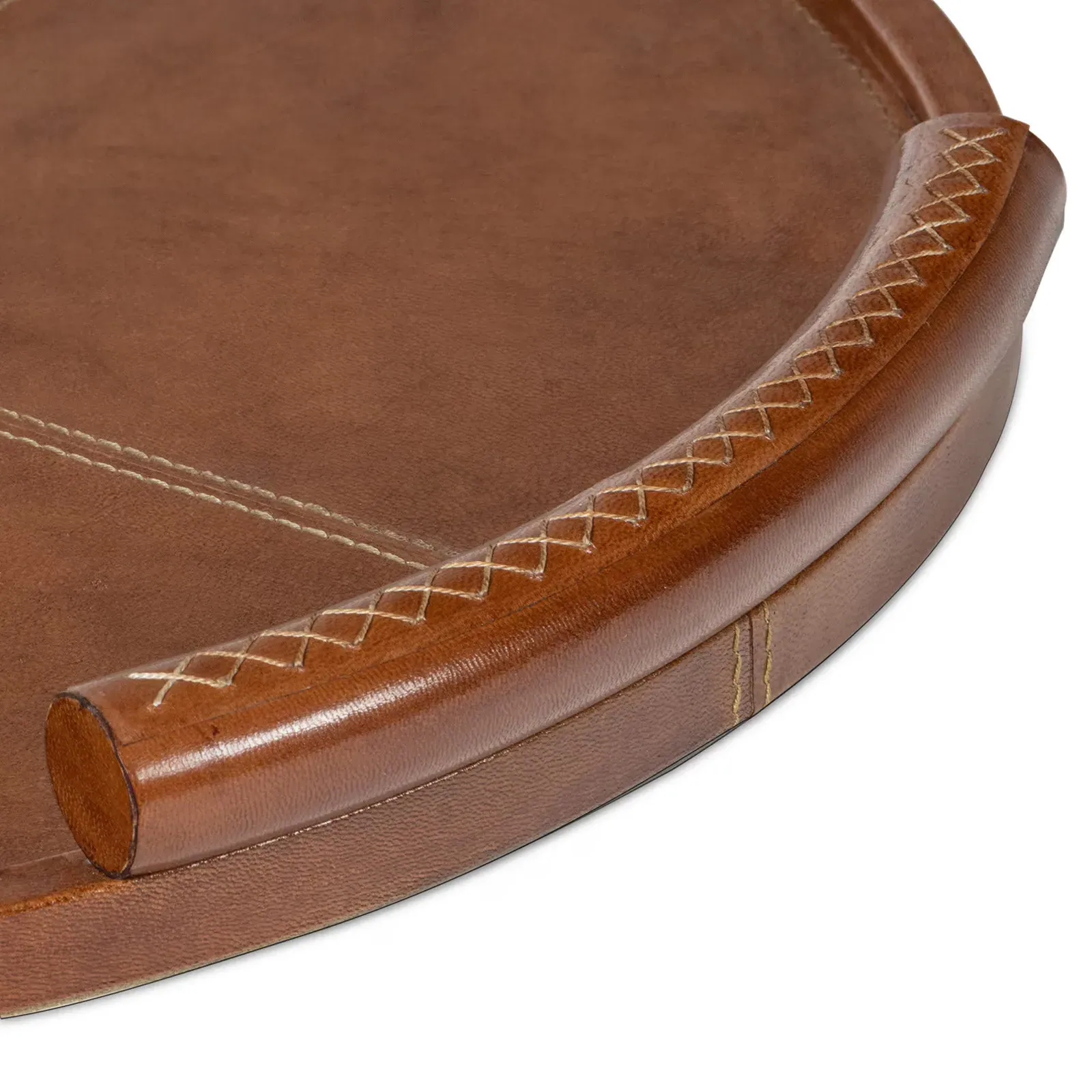 Forte Small Round Decorative Tray - Tan, Leather
