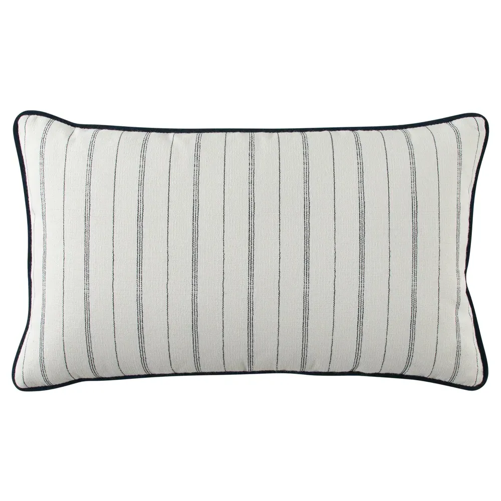 Franca French Striped Indoor Outdoor Lumbar Pillow - Navy Blue