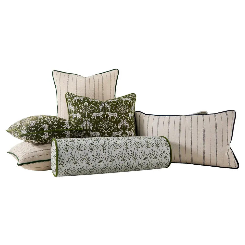 Franca French Striped Indoor Outdoor Throw Pillow - Green