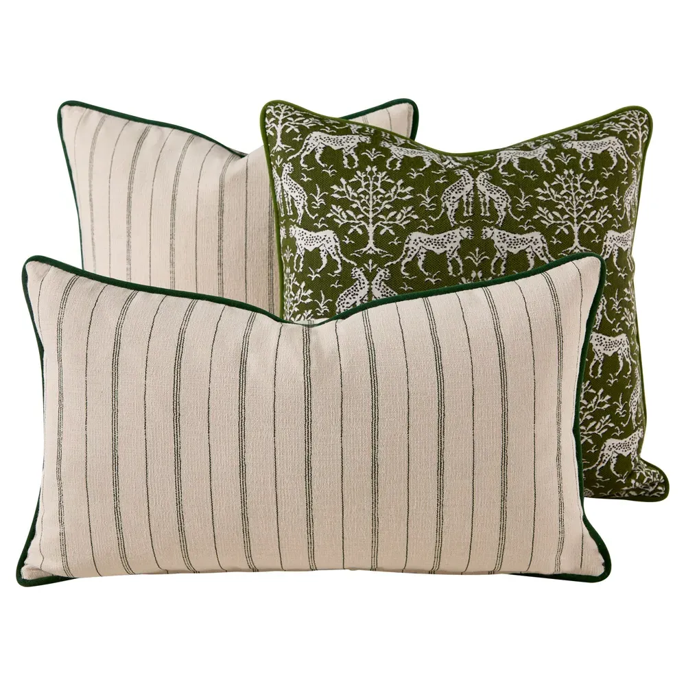 Franca French Striped Indoor Outdoor Throw Pillow - Green