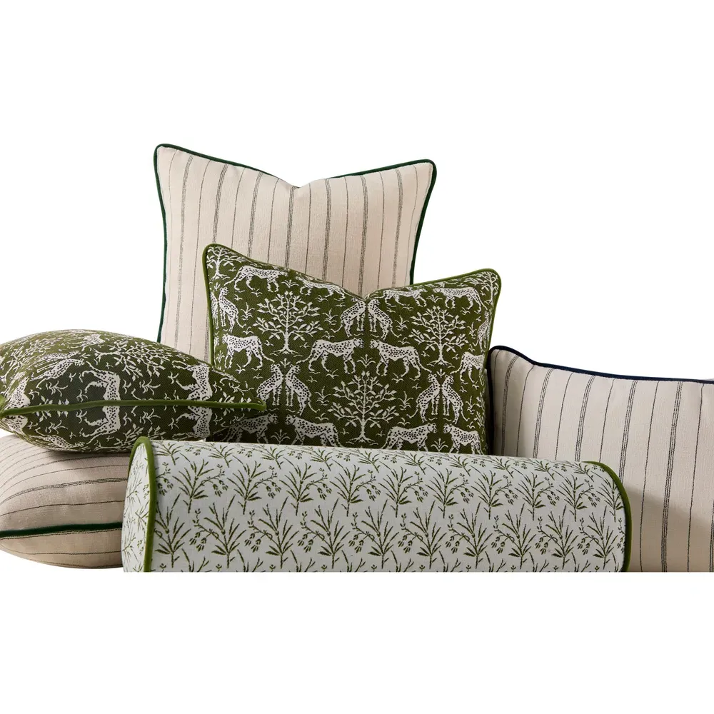 Franca French Striped Indoor Outdoor Throw Pillow - Green